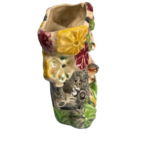 Vintage Japan Chipmunk Wall Pocket Planter Tree Flowers Hand Painted 1950s 5.25 - Picture 5 of 6